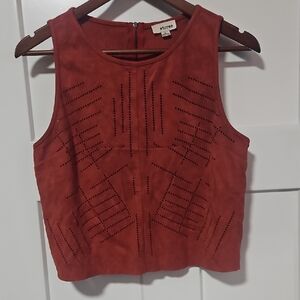 Storee Terracotta Sleeveless Faux Suede Top, Size Medium
